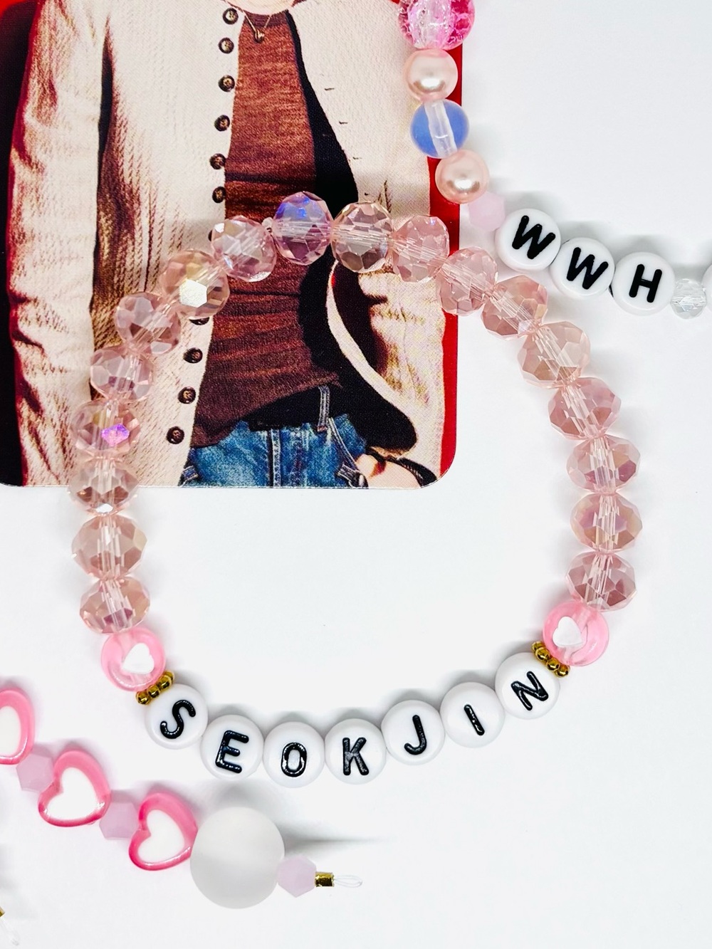 (4pcs) BTS JIN KEYCHAIN BRACELET PHOTOCARD BUNDLE - Picture 2 of 8
